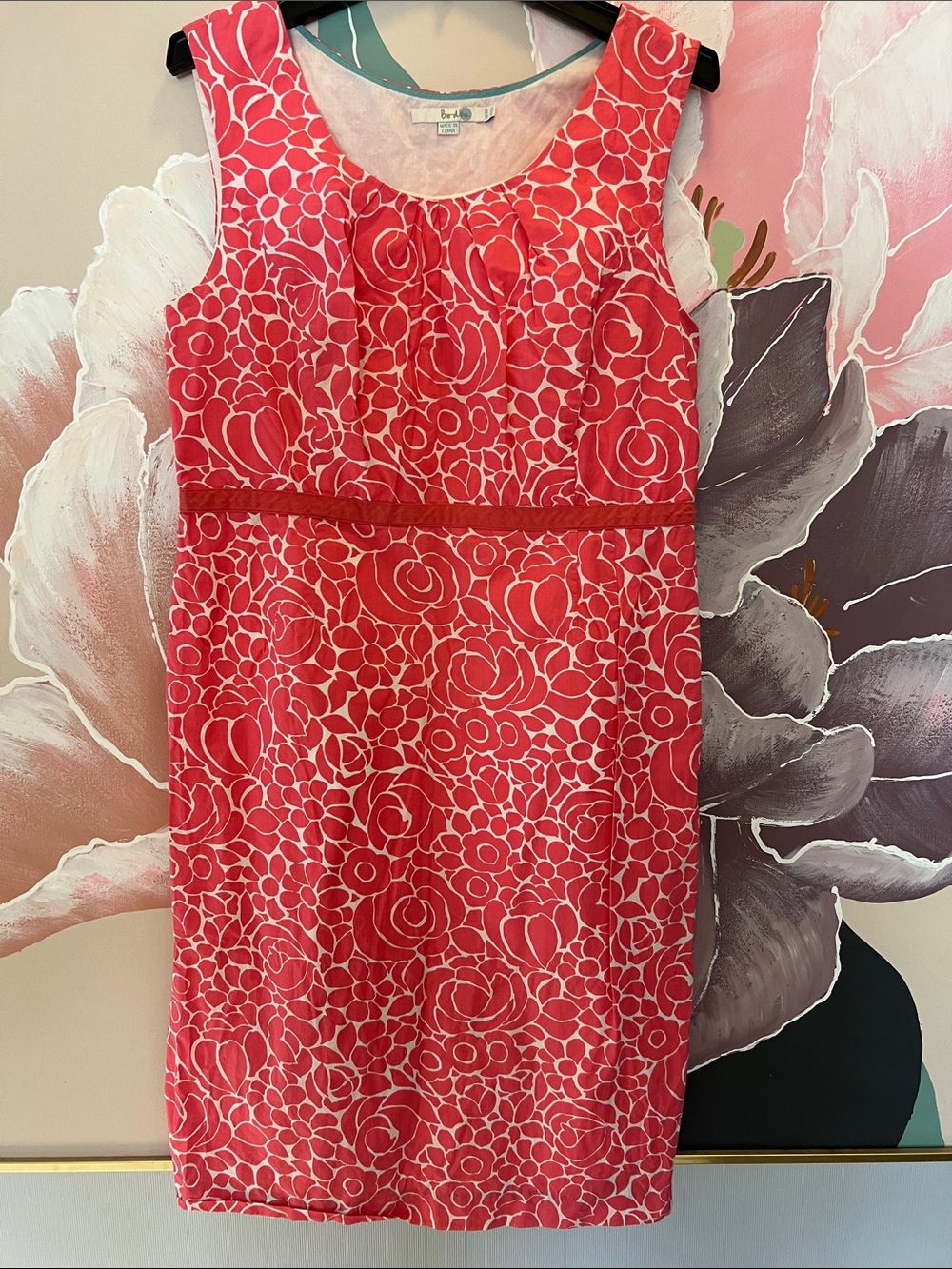Boden Pink Tie-Dye Neckline Top with Teal Trim